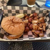 Mushroom burger with potatoes  at The Green Owl Cafe in Madison