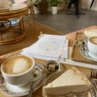 Vegan Cheese Cake and Oat Cappuccino   at Postbar in Bruges