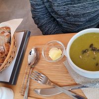 soup and bread - with vegan butter at Postbar in Bruges