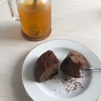 Lemon tea and chocolate bun at LN Fortunate Coffee in 