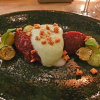 Beetroot, cucumber, roasted onion cubes at Kale & de Bril in Goes