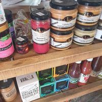 Vegan products - dips, pesto, hot chocolate at Bells Bakery in Torquay