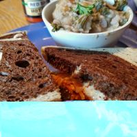 Tempeh Reuben with Vegan Cheese and the side of the day at The Wild Cow in Nashville