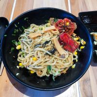 The vegan ramen mixed with konbu vinegar and chilli oil at IIKO Mazesoba in Haymarket