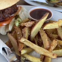 Bean burger, ask to have no burger sauce and change it!  at The Big Easy in Koh Rong