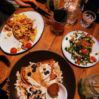 Tofu scramble, hummus toast and queen waffle  at Flavour Bastards in Copenhagen