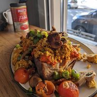 Scrambled tofu toast at Flavour Bastards in Copenhagen