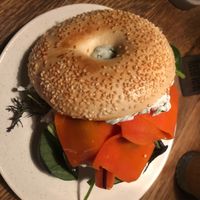 Smoked lox and cream cheese bagel  at Flavour Bastards in Copenhagen