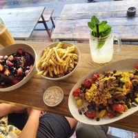 French toast, truffled fries and scramble tofu toast at Flavour Bastards in Copenhagen