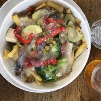 Garden vegan, the whity thing is tofu juice. It’s truly vegan. at The Moose in Paris