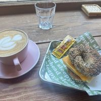 Vegan breakfast sandwich with soy latte  at Sleepyhead Coffee in Chattanooga