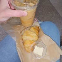 Rose cardamom latte, croissant at Sleepyhead Coffee in Chattanooga