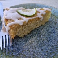 Vegan lemon cake slice at Rabaçal Nature Spot Café in Estreito Da Calheta