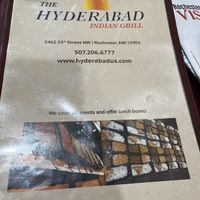 Menu front   at Hyderabad Indian Grill in Rochester