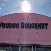 The front sign at Voodoo Doughnut - Washington Ave in Houston