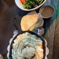 Vegan Shepard’ Pie, bread, salad  at The Crafty Irishman in Dallas