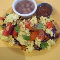 The beans were seasoned really nicely but the tofu was kind of bland.  at Morning Glory Cafe in Flagstaff
