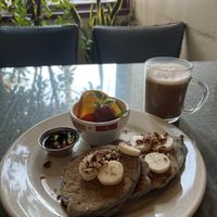 Banana pecan blue corn pancakes  at Morning Glory Cafe in Flagstaff