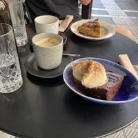 Cake and vanilla ice creamm  at Mother Vegan Bistro in Athens