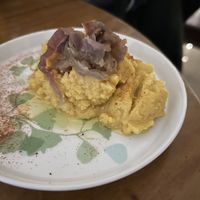 Fava Beans with carmelized onions…delicious!  at Mother Vegan Bistro in Athens