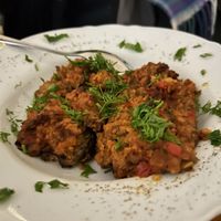 Eggplant stuffed with red lentils, tomatoes, paprika, fresh parsley….delicious!  at Mother Vegan Bistro in Athens