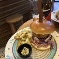Lentil burger with coleslaw and potatoes.  at Mother Vegan Bistro in Athens