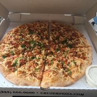 so yummy! buffalo pizza  at Cruzer Pizza in Los Angeles