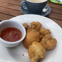 Beer battered cauliflower bites with chilli sauce  at The Roade House in Roade