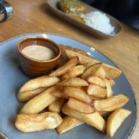 “Fish” fillet and chips with “chicken” katsu curry and rice  at Cafe Bar 26 in Keswick