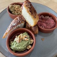 Focaccia with a trio of dips (which were all amazing).  at Cafe Bar 26 in Keswick