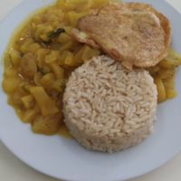 Monochromatic ... olluquito with whole grain rice and Milanese at Vida Sana - Jesus Maria in Lima