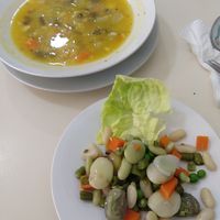 Vegetable soup, veggie salad with beans at Vida Sana - Jesus Maria in Lima