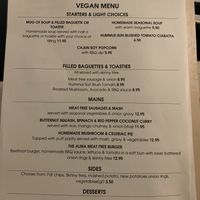 The menu at The Alma in Colchester