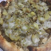 Vegan mozzarella, pistachio and potatoes.  at PIZZA E SFIZI  in Catania