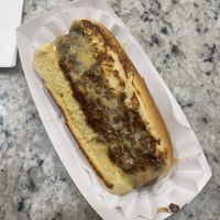 Chili cheese dog- amazing (but pricy)  at Blissful Burgers in San Antonio