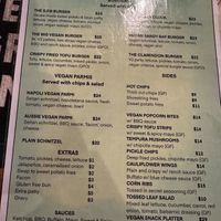 Vegan menu  at The Mayfair   in Sandy Bay