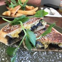 Pesto mushroom cheese toastie at The Green Edge Cafe and Store in Windsor