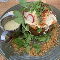 Smoked Salmon Poached Egg Stack at The Green Edge Cafe and Store in Windsor