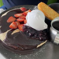 Sounded good on the menu sadly however the pancake was a tad on the dry side and farrrrr too much chocolate   at The Green Edge Cafe and Store in Windsor