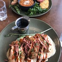 Full English Brekkie and Crispy Southern Chick’n pancakes  at The Green Edge Cafe and Store in Windsor