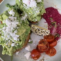 Smashed avo with feta, beetroot & dukah. Very tasty; a generous serving. Almond latte was very nice.  Friendly, courteous staff. My companion’s eggs Benedict was delicious too.  at The Green Edge Cafe and Store in Windsor