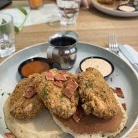 Southern Crispy Chick’n Waffles  at The Green Edge Cafe and Store in Windsor