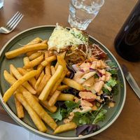 Lasagna with miso salad at The Green Edge Cafe and Store in Windsor