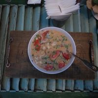 Soup with tofu, egg and tomato at Le Charlet in Da Lat