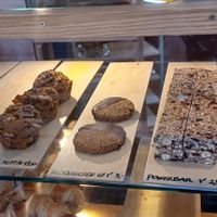 The top shelf is all vegan options (marked V) at Cool Beans in Basel