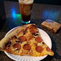 They changed the vegan to cheese to Vio Life. It is sooo good! Zen butcher vegan pepperoni and vegan rootbeer float and soft cookie square! So super yummy! at Pizza Cave in Jacksonville
