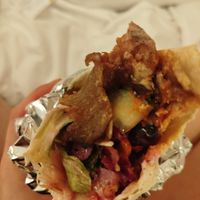 Vegan döner wrap with fresh salad, onions, roasted veggies, and vegan garlic and chilli sauces. The meat was some of the best vegan meat I've ever had at Helin's Döner in Amsterdam