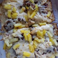 Detroit with vegan "cheese", "steak", "chicken", & pineapple at Upper Crust in Akron