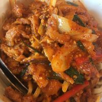 Red curry soy curls at Kung POW in Portland