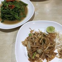 Pad thai and morning glory  at Happy Vegan - สุขใจมังสวิรัติ in Bangkok